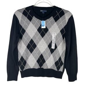 Gap Boys Argyle Sweater Soft Black Gray Medium M New